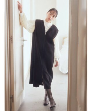 earth music&ecology 圧縮ニットＺＩＰジャンスカ Black