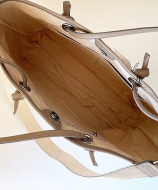 Hekhèr Le Style de Vie 【日本製 / A4サイズ対応/2WAY】コットンキャンバス×シュリンクレザー ノットトートバッグ large グレージュ