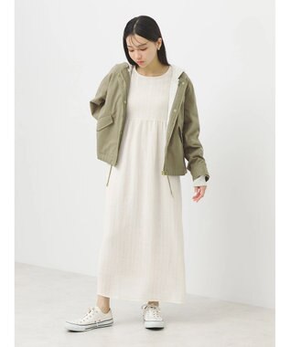 earth music&ecology 膨れジャガードパフ袖ワンピース Ivory