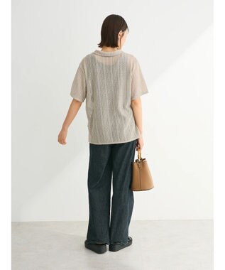 Green Parks レース開襟ブラウス Gray Beige