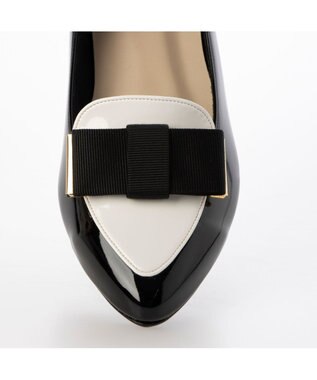 ing <ing>【WEB限定】【レイン対応】リボンモチーフフラットパンプス ブラックコンビ