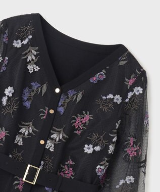 GRACE CONTINENTAL チュールフラワー刺繍ワンピース ブラック