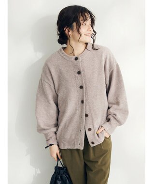 CRAFT STANDARD BOUTIQUE 洗えるコードモールクルーネックカーデイガン Gray Beige