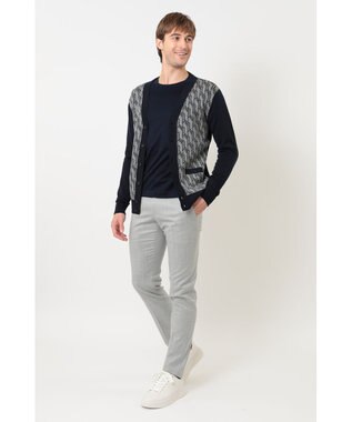 DAKS メリノウールロゴ編みVネックカーディガン ネイビー