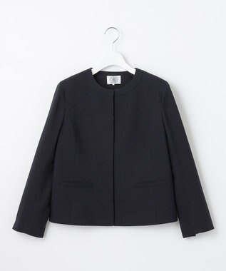 J.PRESS LADIES S ライトツイードストレッチ ノーカラー ジャケット ネイビー系