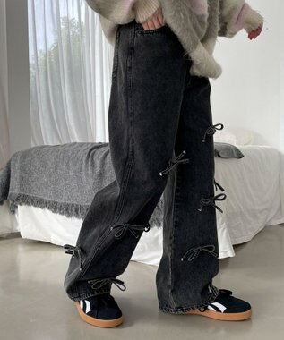 WEGO リボンストレートデニムパンツ ブラックその他