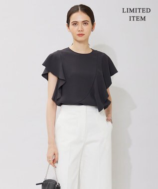 ICB 【WEB限定・洗える】BackSatinGeorgette ラッフルブラウス グレー系