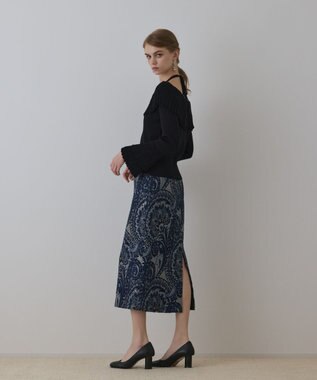 GRACE CONTINENTAL ラメペイズリージャガードスカート ネイビー