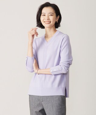 J.PRESS LADIES CLEAR LIGHT WOOL Vネック ニット ふじ色系