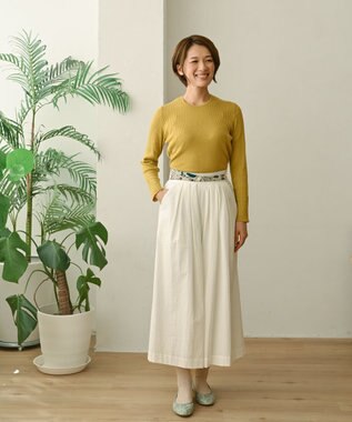 muuc 〈高品質シルク＆スーピマ超長綿〉〈洗えるニット〉〈通年着られる〉袖口模様編み プルオーバー イエロー