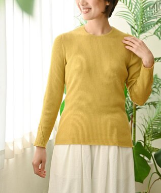 muuc 〈高品質シルク＆スーピマ超長綿〉〈洗えるニット〉〈通年着られる〉袖口模様編み プルオーバー イエロー