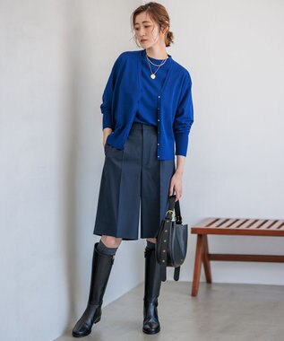 23区 L 【洗える】ヴィスコースストレッチ 半袖 ニット ブルー系