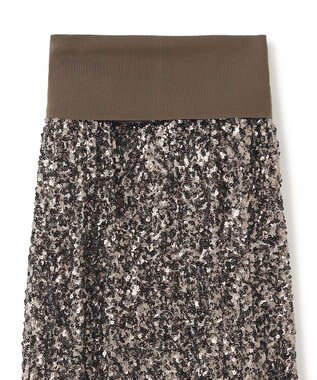 BEIGE， 【洗える】ALYSSUME / スパンコールストレッチニットスカート Khaki