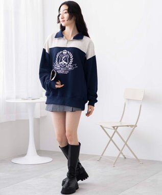 WEGO ハーフジップ切り替えBIBPO ネイビー