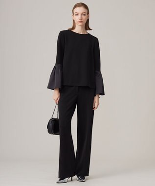 ICB L 【洗える】ミリオーネダンボールニット ワイドストレートパンツ ブラック系