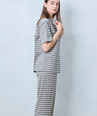 une nana cool 【綿100％】やわらか天竺ボーダー半袖パジャマ MADE WITH LIBERTY FABRIC GY