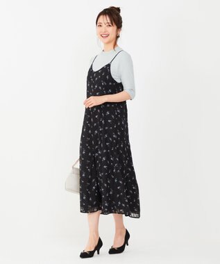 ANY SIS 【2SET】フラワーキャミ ワンピース × リブインナー ブラック系×アイスグレー