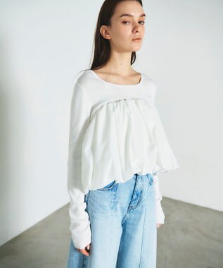 GRACE CONTINENTAL タフタケープ付ニットトップ ホワイト