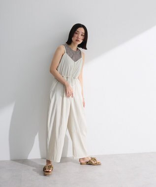 Green Parks ＺＩＰ付きドロストコクーンサロペット Ecru