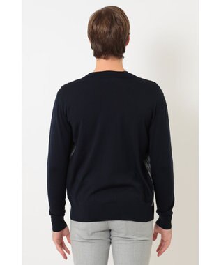 DAKS メリノウールロゴ編みVネックカーディガン ネイビー