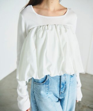 GRACE CONTINENTAL タフタケープ付ニットトップ ホワイト