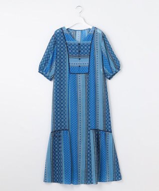 自由区 【洗える・XSサイズあり】オリエンタルモザイクプリント ワンピース スカイブルー系5