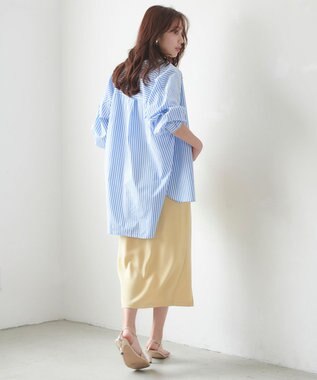 Feroux 【洗える】カラーストライプビッグ シャツ ブルー系1