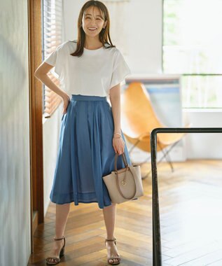 組曲 GIZAプレーティング天竺フリルスリーブ Tシャツ アイボリー系