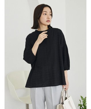 Green Parks インド綿 SET２点 刺繍７分丈ブラウス＋タンクトップ Black