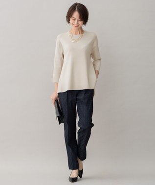 自由区 【洗える】レーヨンポリエステルスムース ペプラムニット サンセットグレー