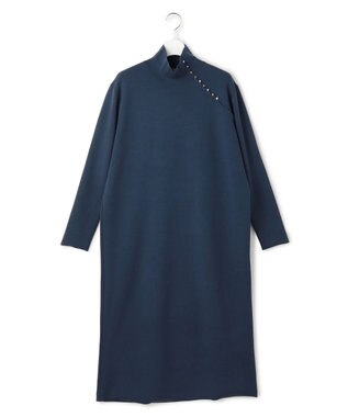 ICB 【洗える】 シルキーウールダブルフェイス ハイネックニットワンピース ブルーグレー