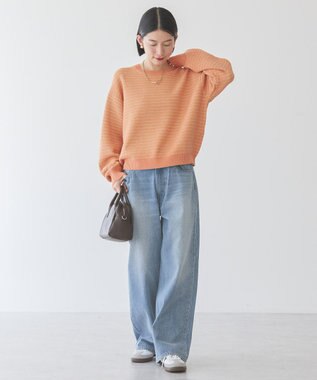 AMERICAN HOLIC Ｍｉｘ編み地ニットプルオーバー Orange