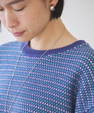 AMERICAN HOLIC Ｍｉｘ編み地ニットプルオーバー Blue