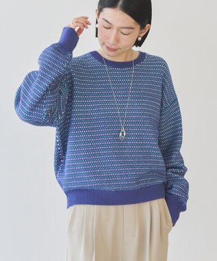 AMERICAN HOLIC Ｍｉｘ編み地ニットプルオーバー Blue