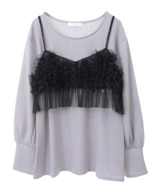 Green Parks ＳＥＴ２点チュールビスチェ＋表面感プルオーバー Black