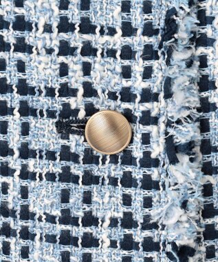 J.PRESS LADIES ファニーツイード ノーカラー ジャケット ホワイト×ブルー×ネイビー系