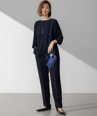 23区 【Oggi7月号掲載/吸水速乾/接触冷感/UVカット】ストレッチジョーゼット テーパード パンツ ネイビー系