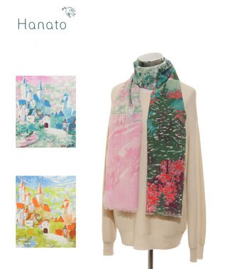 MOONBAT Hanato(ハナト) シルクウールストール ノイシュヴァンシュタイン城／幅60cm ピンク