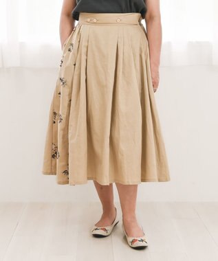 muuc 〈コットン×リネン〉〈高品質なドライタッチ生地〉〈遠州織物の工場で織られた上質な生地〉野小花刺繍 ウエスト後ろゴムあり 裏地あり ギャザースカート ベージュ