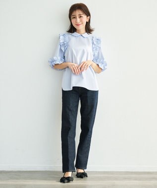 #Newans ロマンティックフリルディテールシャツ ライトブルー