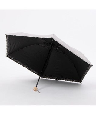 UNBILLION カシュネ cachenez /【晴雨兼用　日傘　UVカット率・遮光率100％生地使用 】PU超軽量プチフラワー刺繍カーボンミニ折りたたみ傘 ダークベージュ