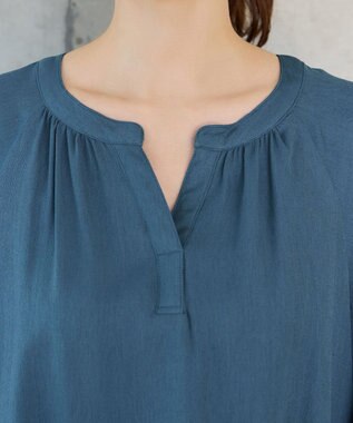 Tiaclasse リネンライクスラブ スキッパー襟ブラウス ブルーグレー