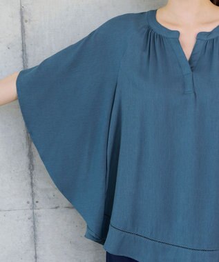 Tiaclasse リネンライクスラブ スキッパー襟ブラウス ブルーグレー