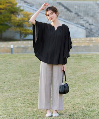 Tiaclasse リネンライクスラブ スキッパー襟ブラウス ブルーグレー