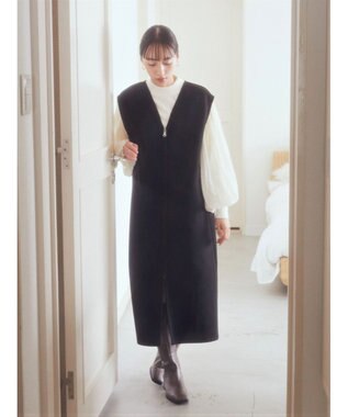 earth music&ecology 圧縮ニットＺＩＰジャンスカ Black