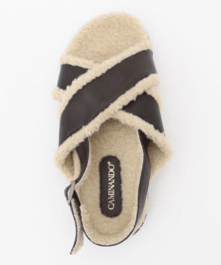 23区 CAMINANDO クロスストラップ ボア サンダル ダークブラウン系