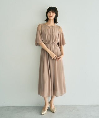 YECCA VECCA レース切替シフォンドレス Beige