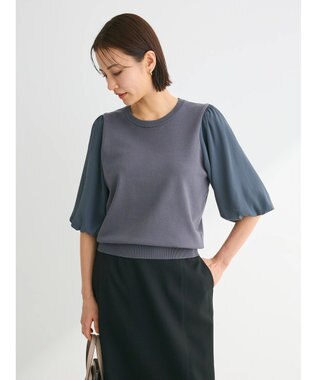 Green Parks 袖楊柳ドッキングニットプルオーバー Gray