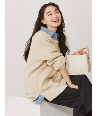 AMERICAN HOLIC クルーネック編み違いニットチュニック Light Beige