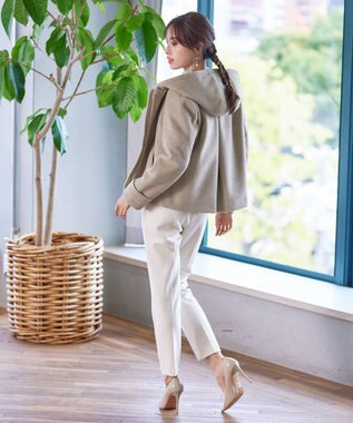 Tiaclasse ウールライクフーデットショートコート グレージュ